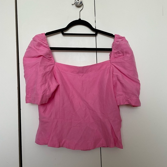 NWT Wilfred Aritzia Janine Peplum Linen Top - Spring Pink Rose - Picture 3 of 4